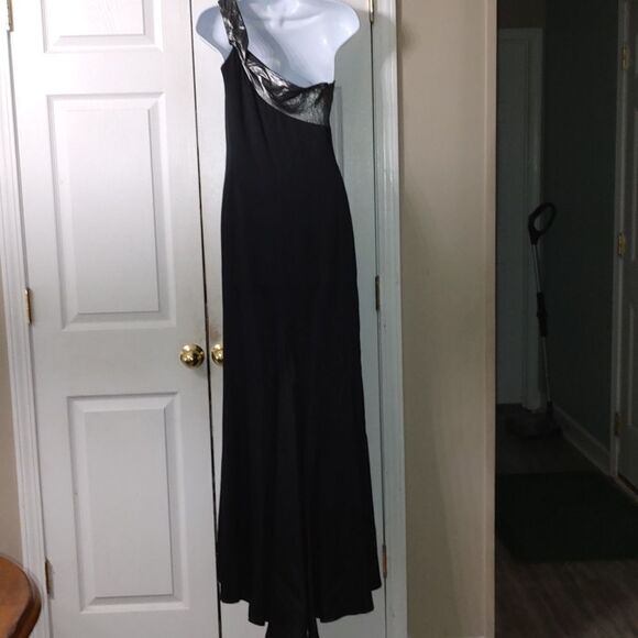 Lafayette 148 New York  black silver metallic one shoulder evening dress  Sz 8 - Picture 4 of 7